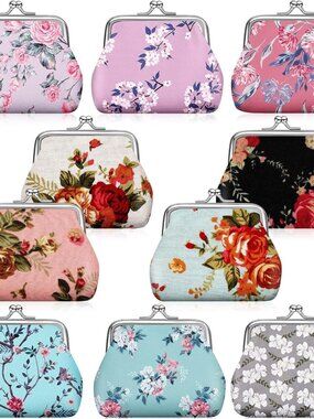 10 Packs Floral Women Coin Purse Small Vintage Coin Purses Pouches Cute Canvas C